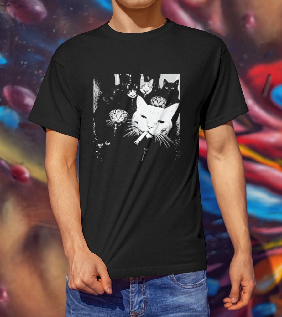 Smoking Cats Street Gang Hardened Feline Crew Members Motorcycle Club T-Shirt