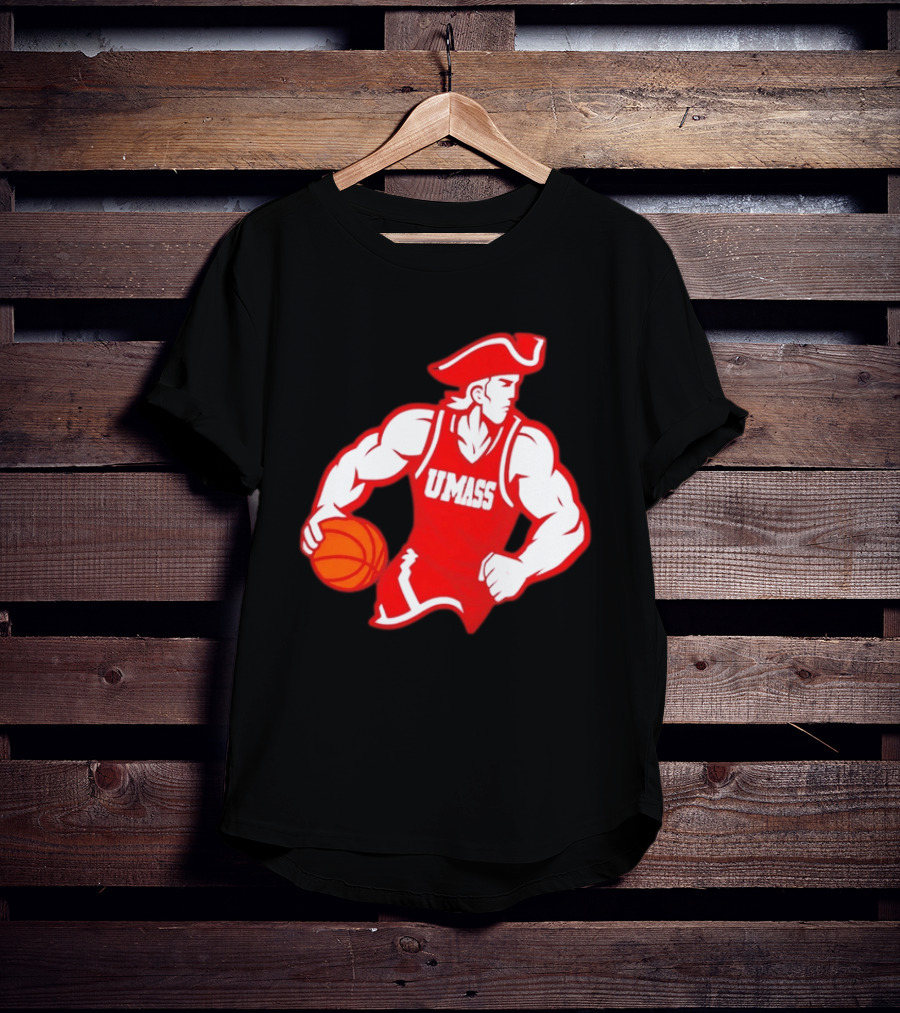 UMass Basketball Player Minuteman Holding Basketball T-Shirt