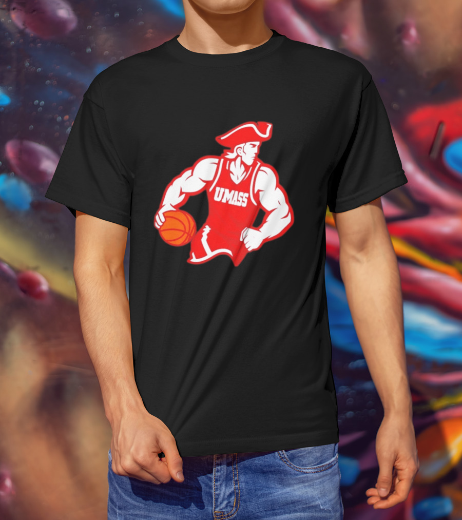 UMass Basketball Player Minuteman Holding Basketball T-Shirt