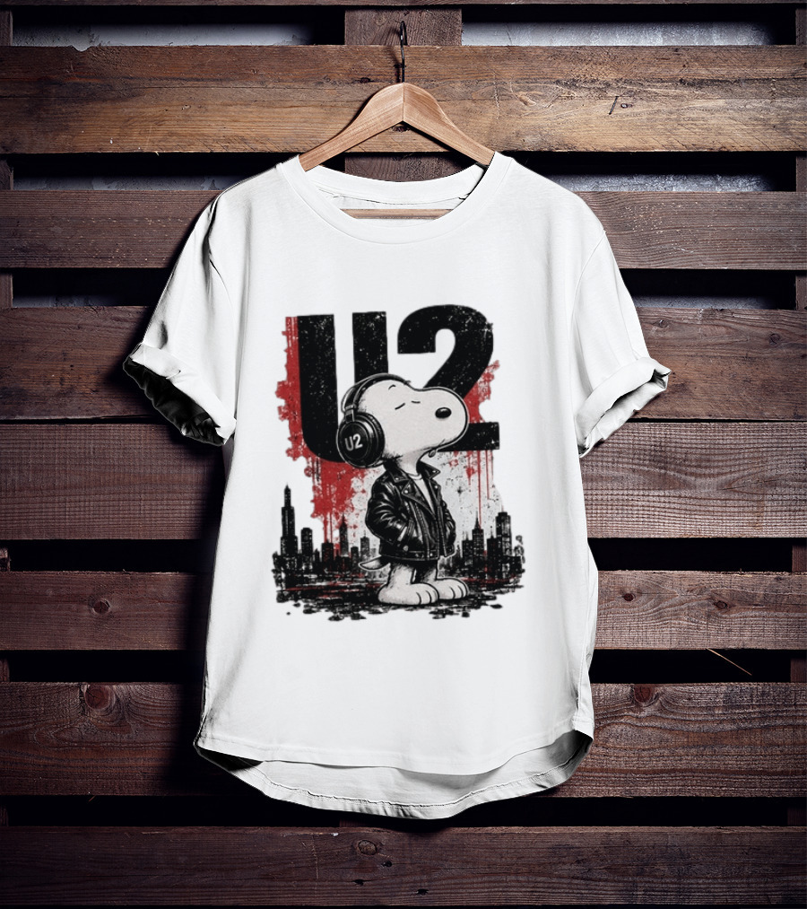 Snoopy U2 On Sky One Dream One Fearless Heart Urban Skyline T-Shirt