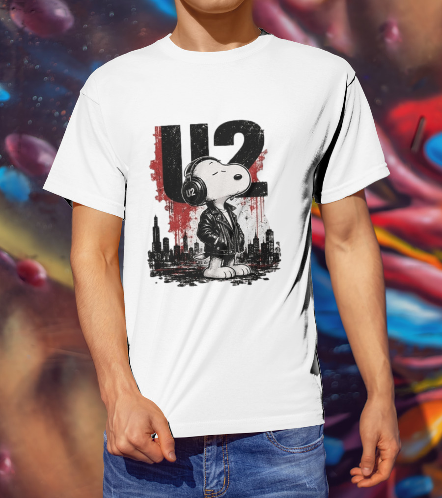 Snoopy U2 On Sky One Dream One Fearless Heart Urban Skyline T-Shirt
