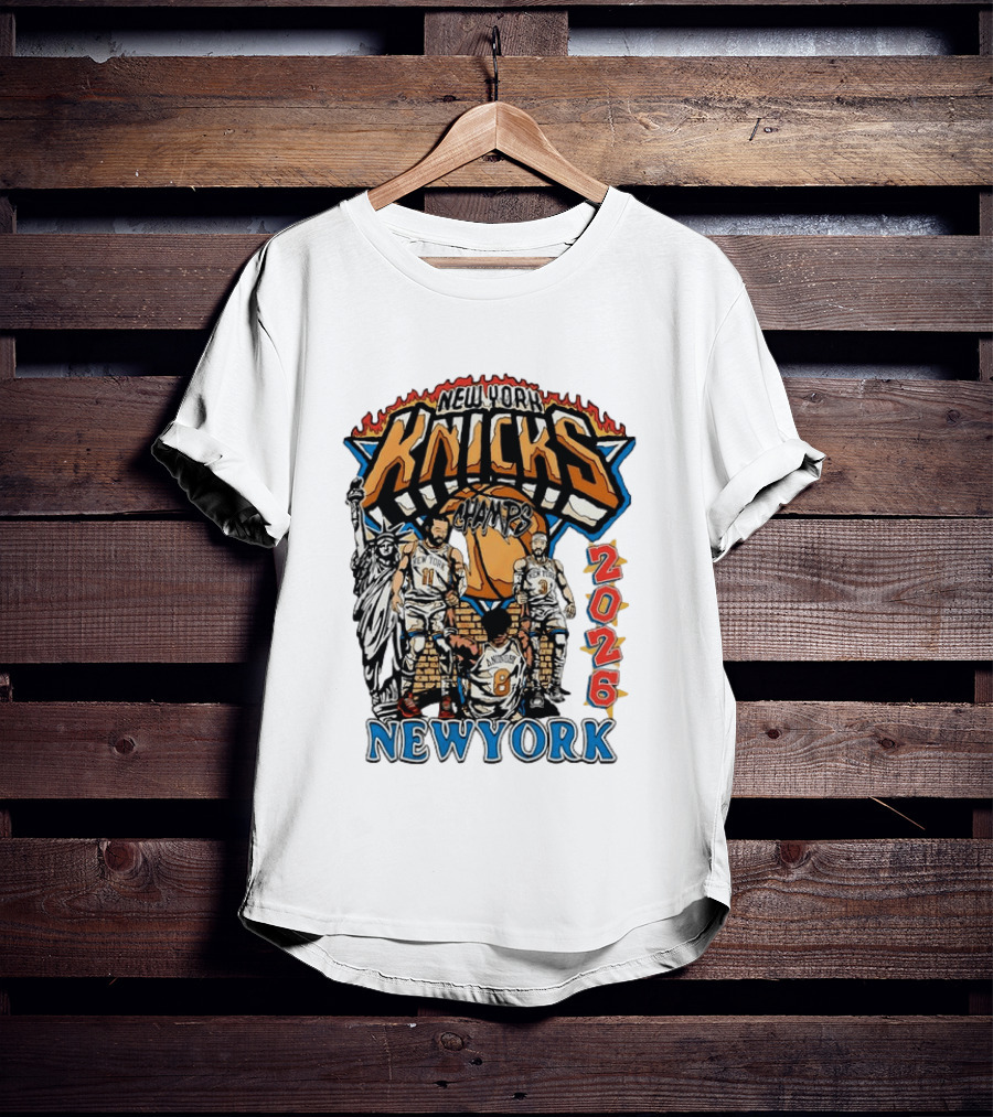 New York Knicks 2026 Champs Jalen Brunson OG Anunoby Josh Hart Statue Of Liberty T-Shirt