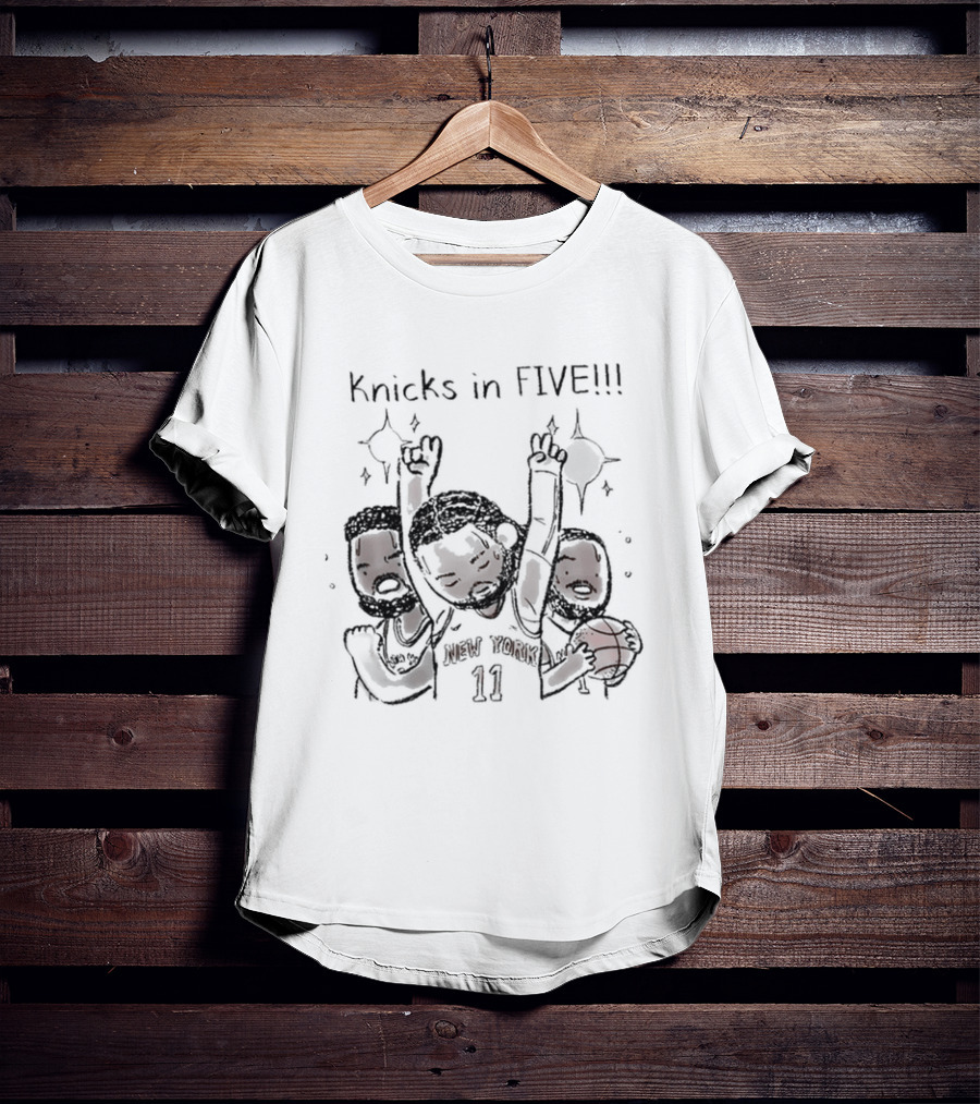Knicks In Five Caricature Basketball Celebration T-Shirt