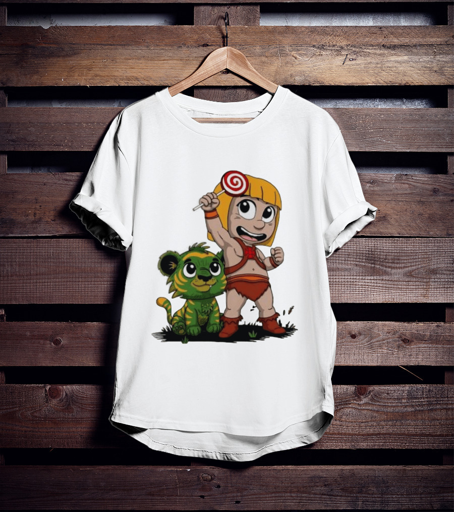 Master Of Kindergarten He Man Chibi With Tiger And Lollipop T-Shirt