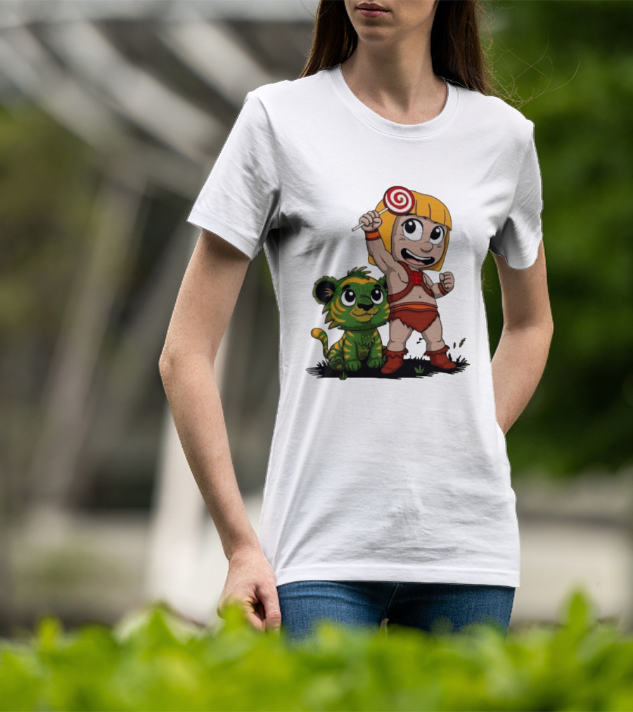 Master Of Kindergarten He Man Chibi With Tiger And Lollipop T-Shirt