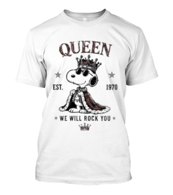 Snoopy Wearing Crown Queen Est 1970 We Will Rock You T-Shirt