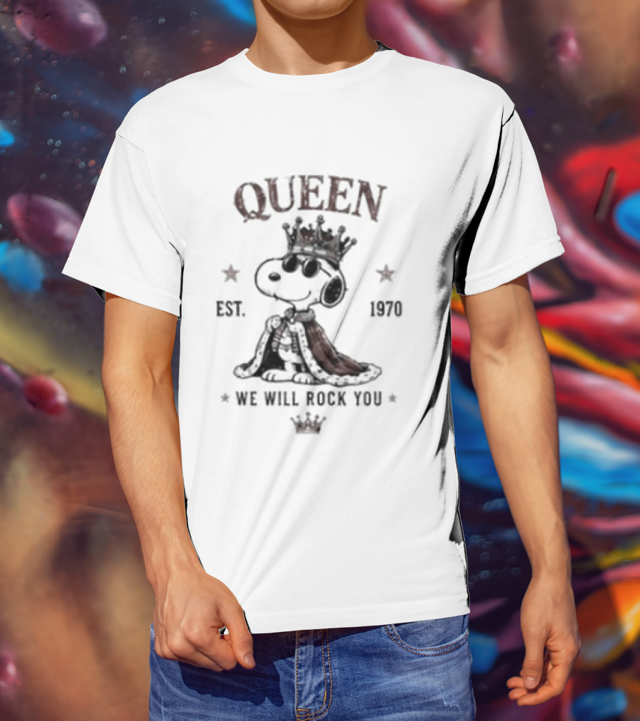 Snoopy Wearing Crown Queen Est 1970 We Will Rock You T-Shirt