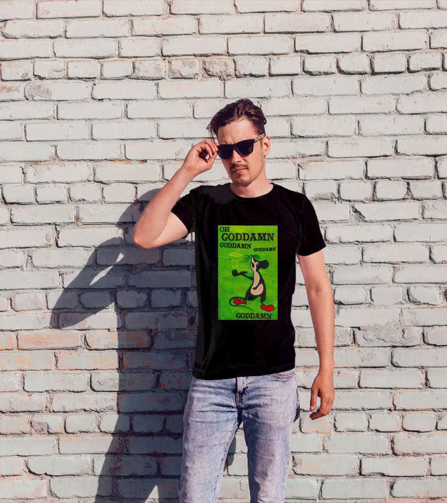 Oh Goddamn Mouse Smoking Pipe Humorous Phrase T-Shirt
