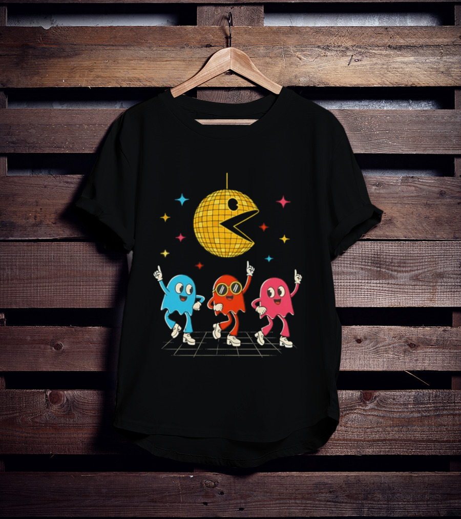 Pac Man Disco Ball And Ghosts Dance Arcade Party T-Shirt