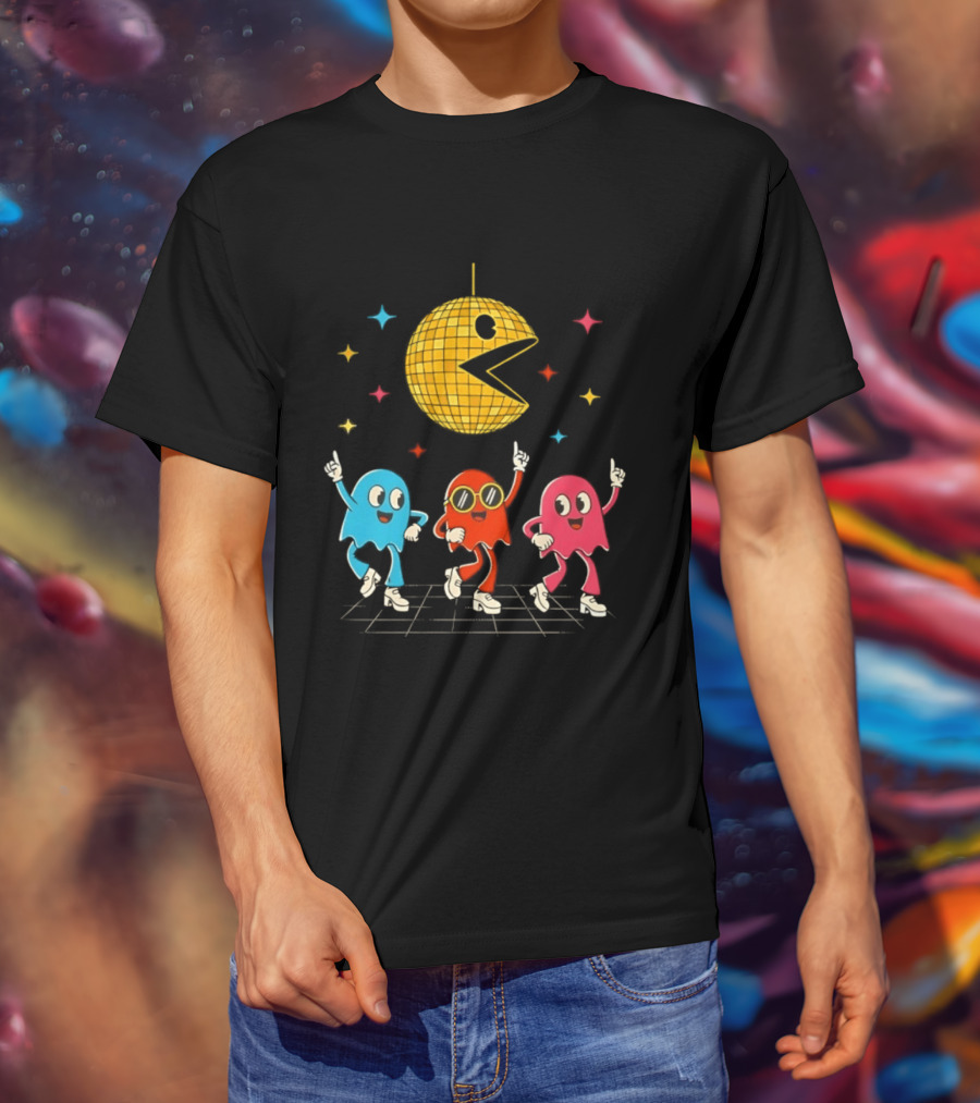 Pac Man Disco Ball And Ghosts Dance Arcade Party T-Shirt