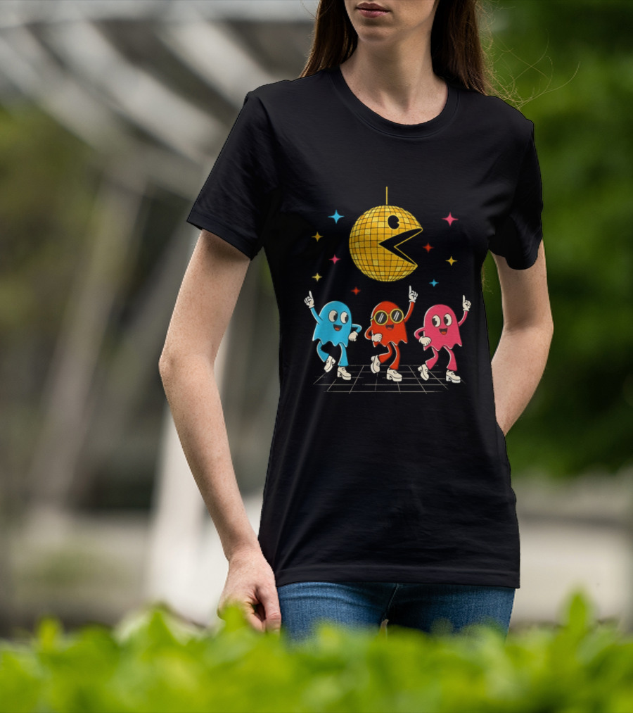 Pac Man Disco Ball And Ghosts Dance Arcade Party T-Shirt