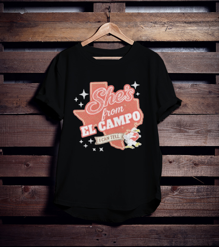 She's From El Campo I Can Tell Texas Outline Football T-Shirt