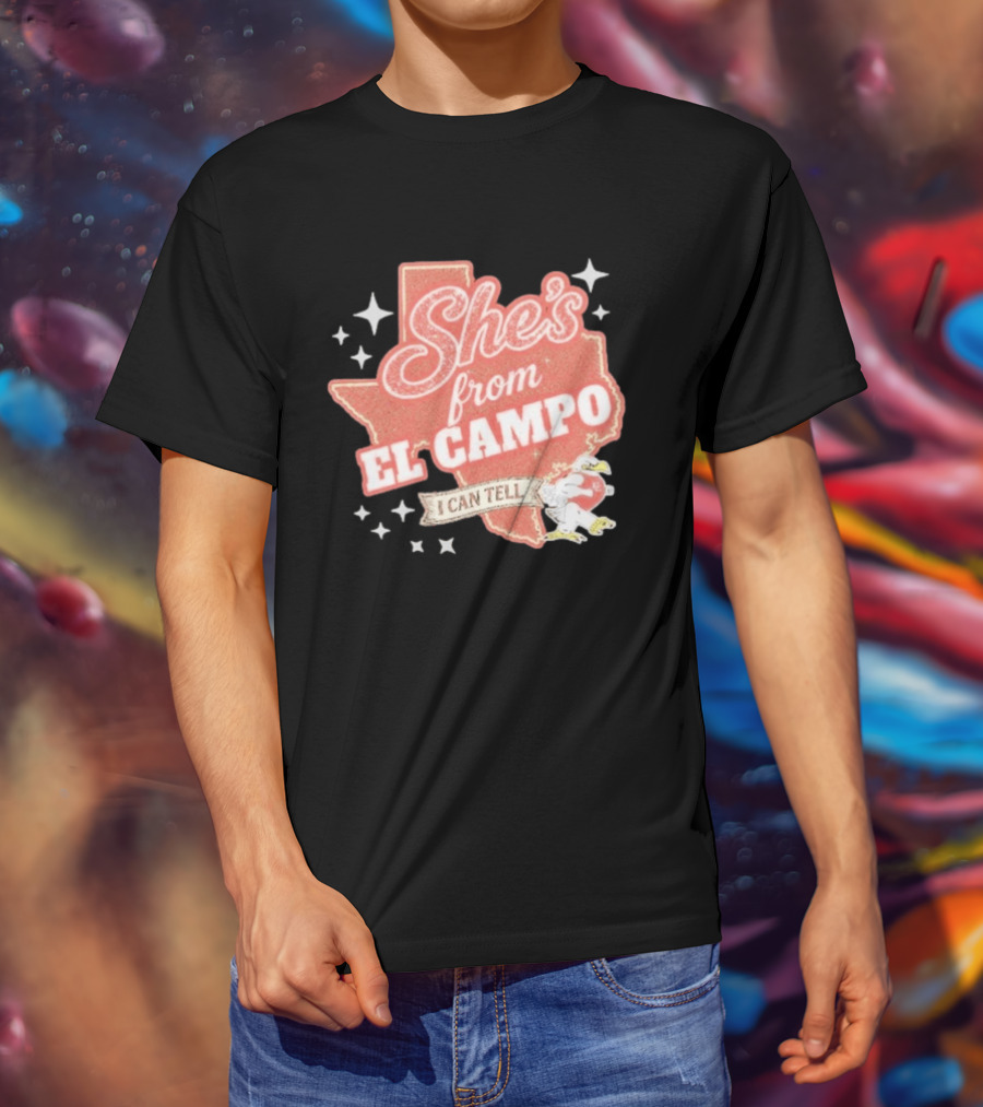 She's From El Campo I Can Tell Texas Outline Football T-Shirt