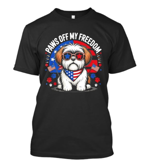Paws Off My Freedom Shih Tzu American Flag Sunglasses Stars And Stripes T-Shirt