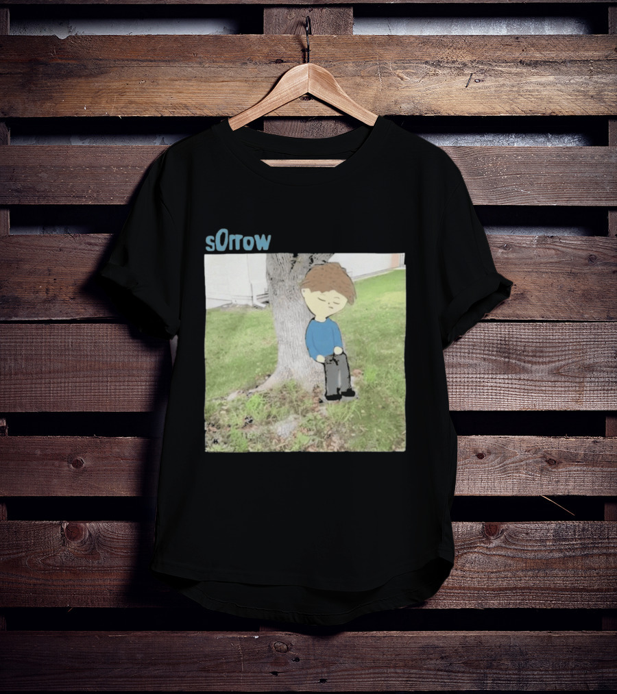 Sorrow Unhappy Sad Boy Leaning Against Tree T-Shirt