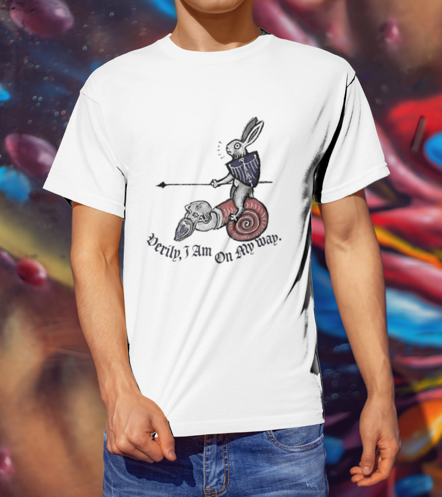 Verily I Am On My Way Knighted Rabbit Snail Medieval Marginalia T-Shirt