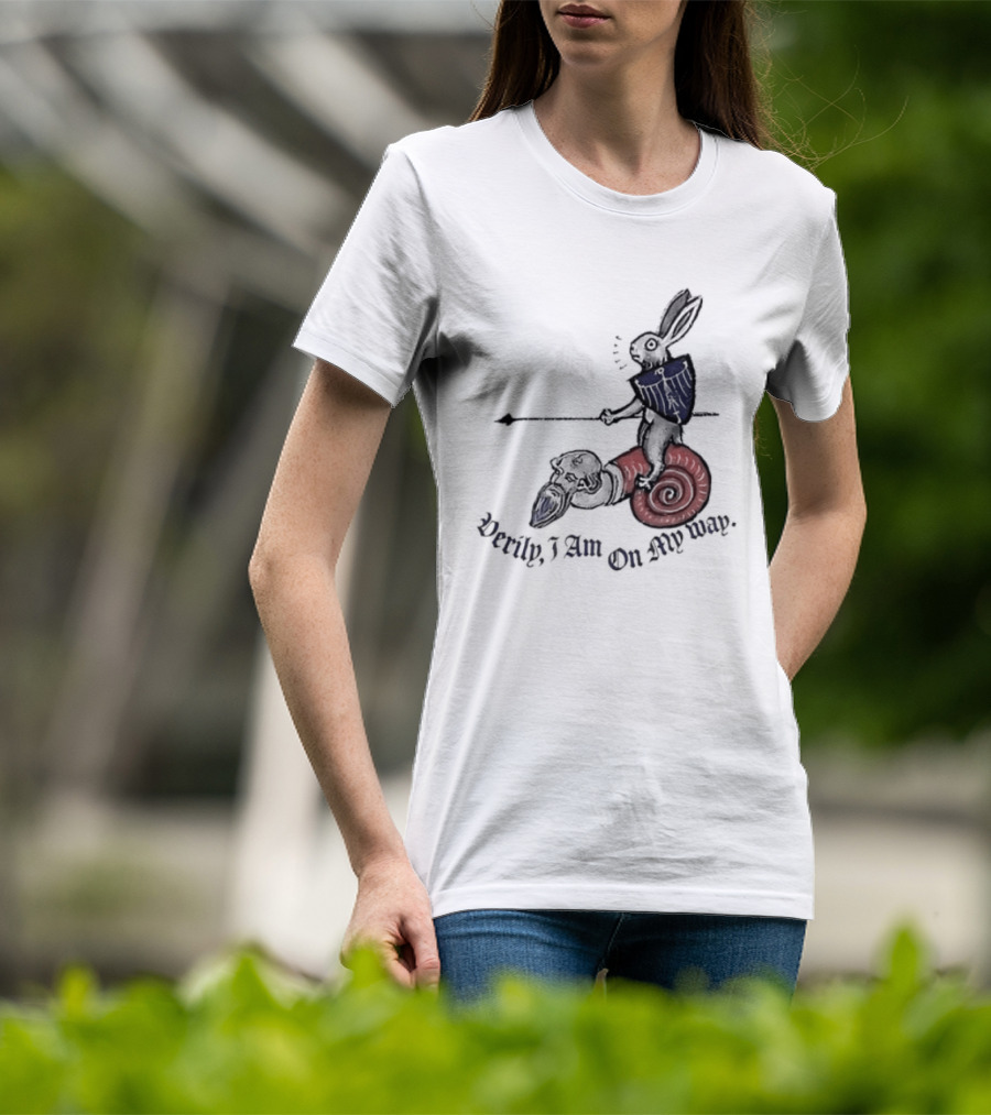 Verily I Am On My Way Knighted Rabbit Snail Medieval Marginalia T-Shirt