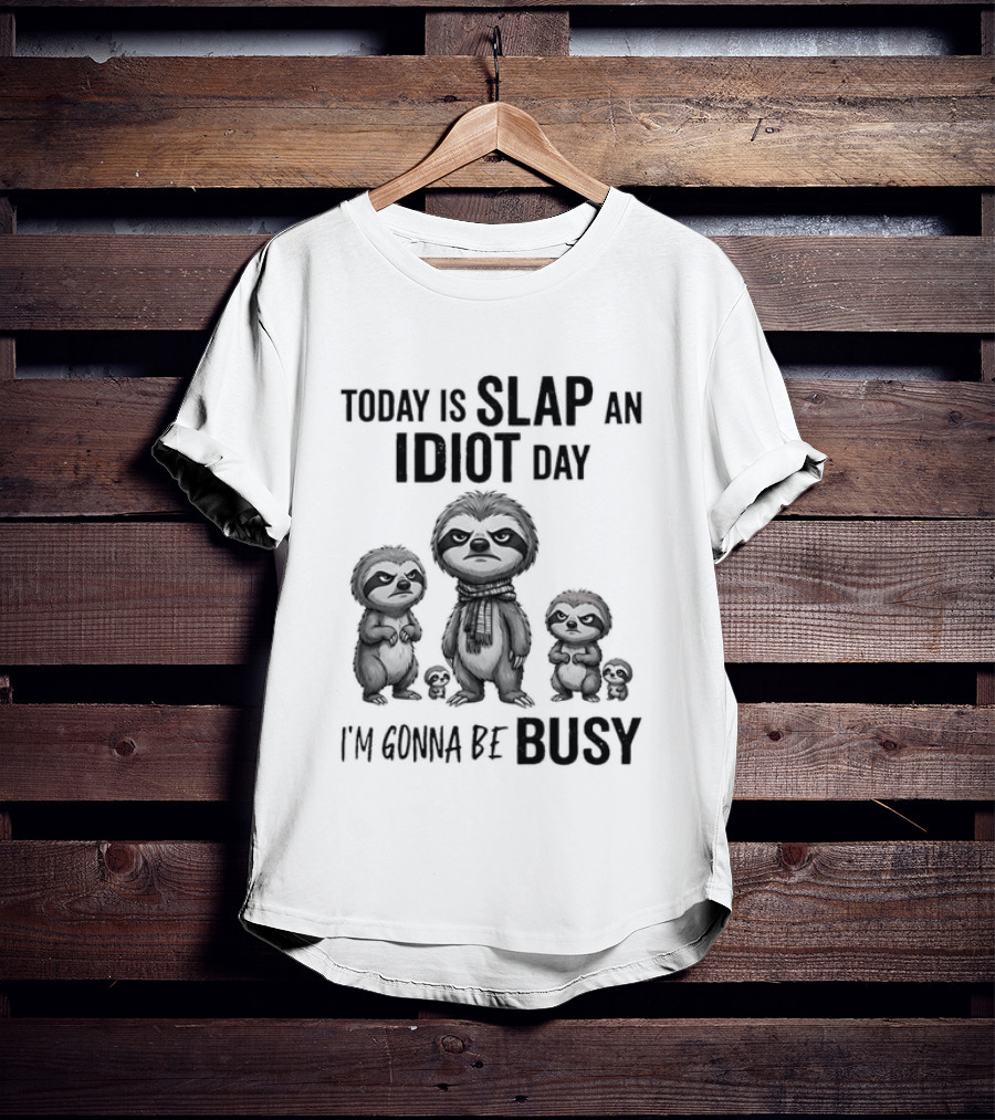 Today Is Slap An Idiot Day I'm Gonna Be Busy Sloth Animal Sarcasm T-Shirt