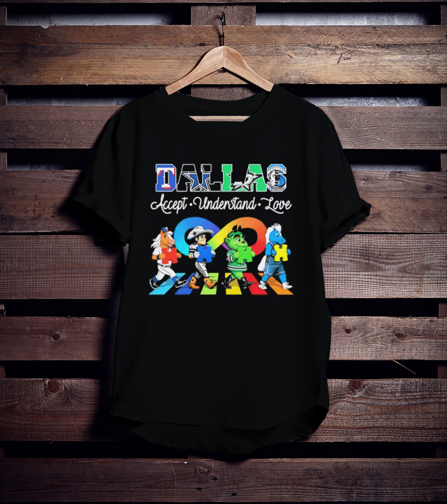Dallas Accept Understand Love Autism Awareness Mascots Puzzle Pieces T-Shirt