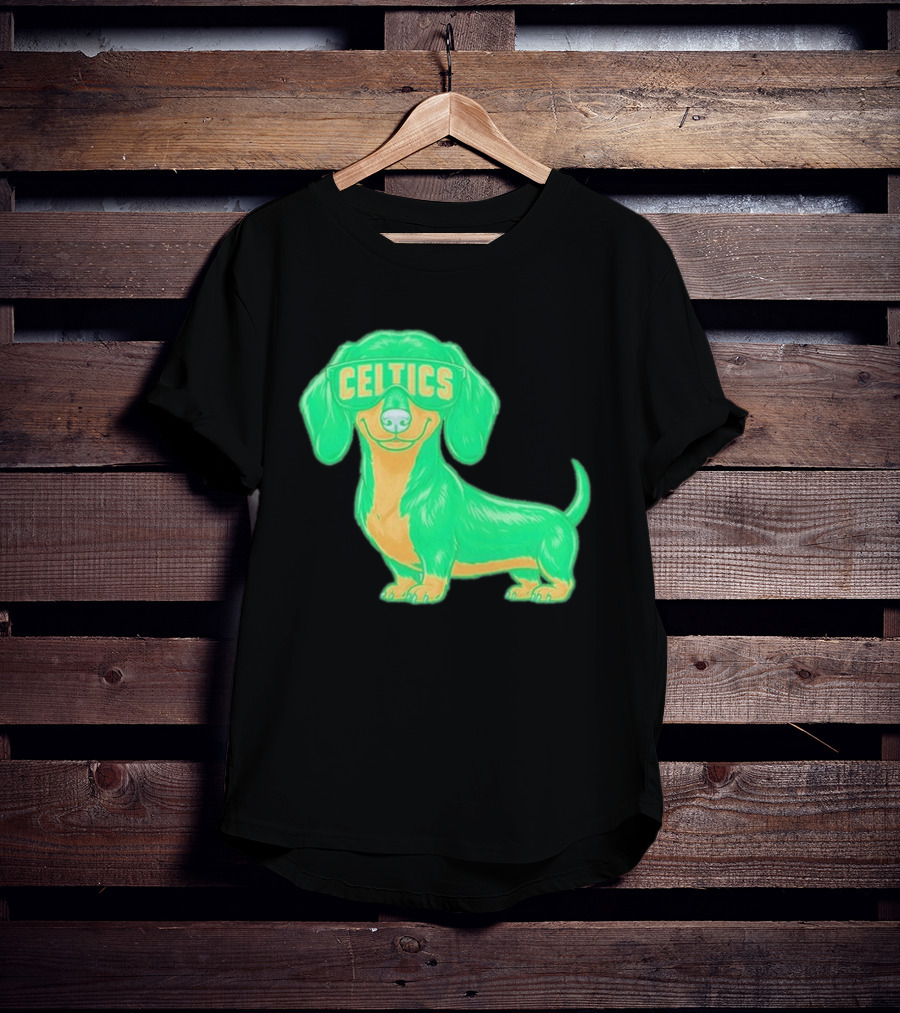 Boston Celtics Dachshund Cartoon Glasses T-Shirt