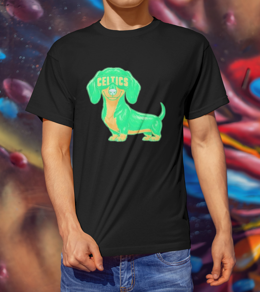 Boston Celtics Dachshund Cartoon Glasses T-Shirt