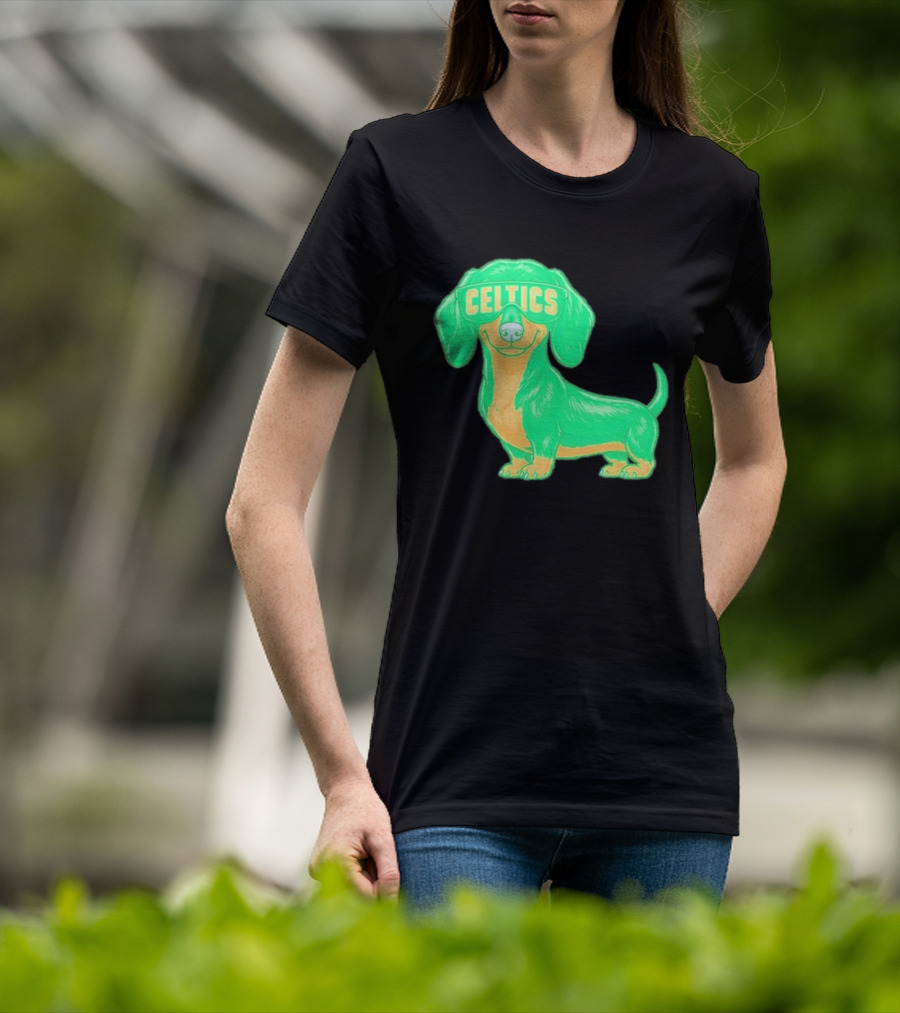 Boston Celtics Dachshund Cartoon Glasses T-Shirt
