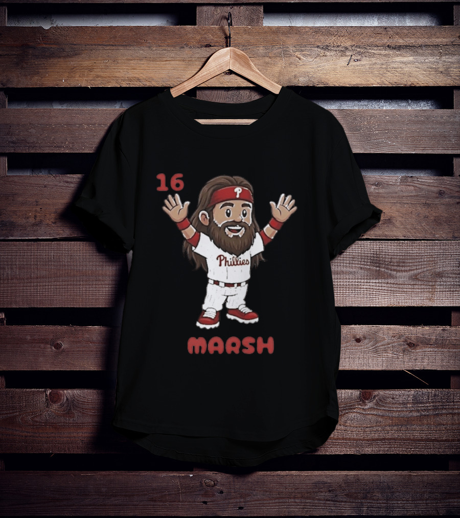 Philadelphia Phillies Brandon Marsh 16 Cartoon MLB 2026 T-Shirt