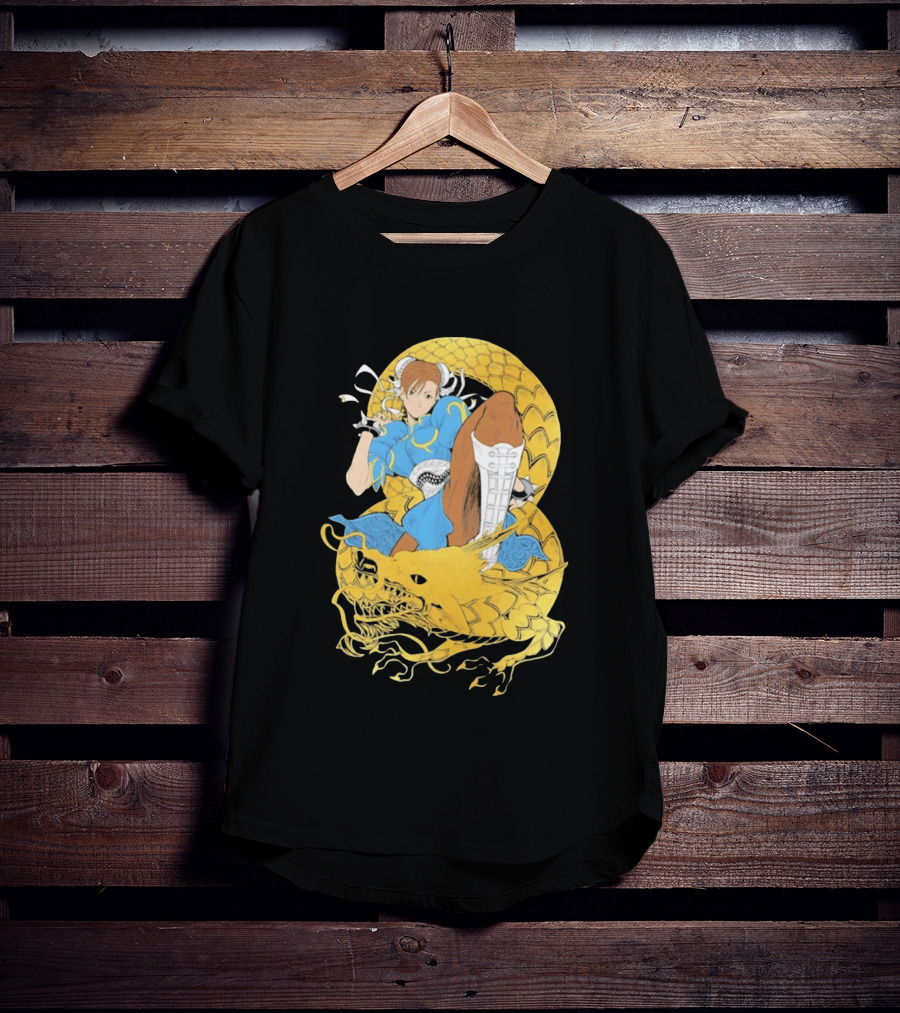 Chun Li Gold Dragon Kick Fighter Blue Outfit Gold Dragon T-Shirt