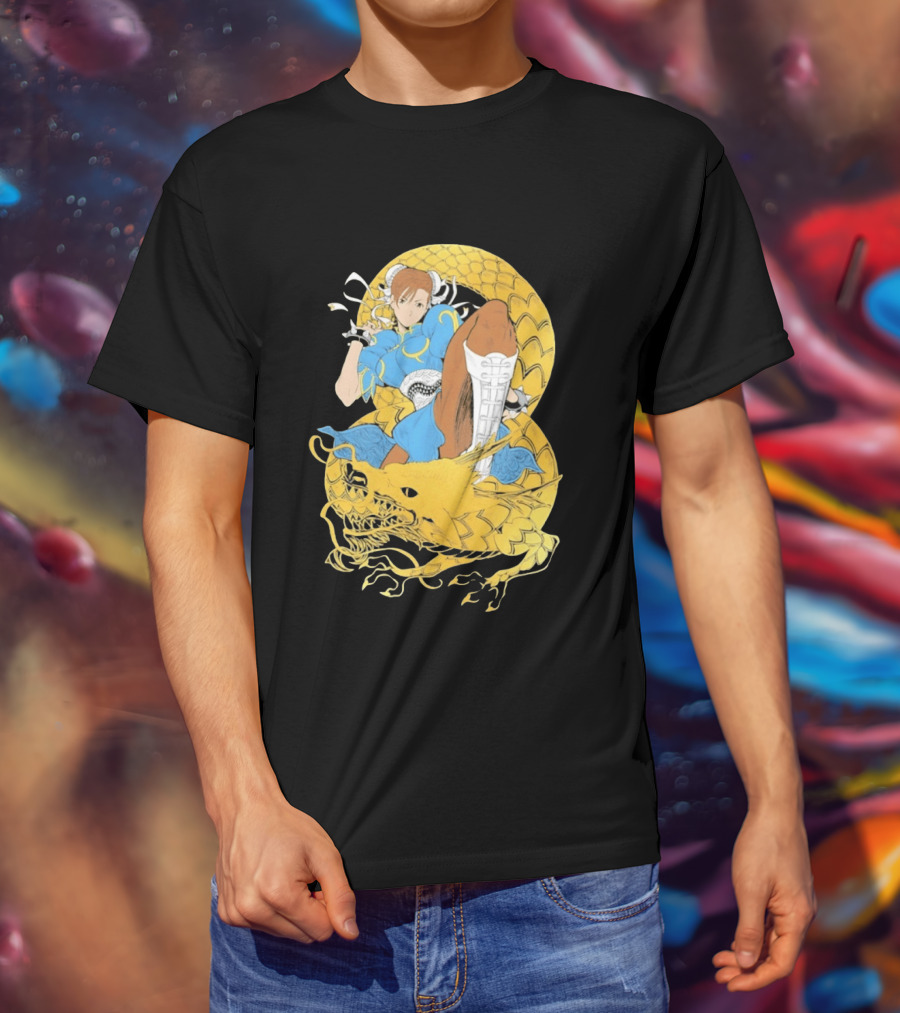 Chun Li Gold Dragon Kick Fighter Blue Outfit Gold Dragon T-Shirt