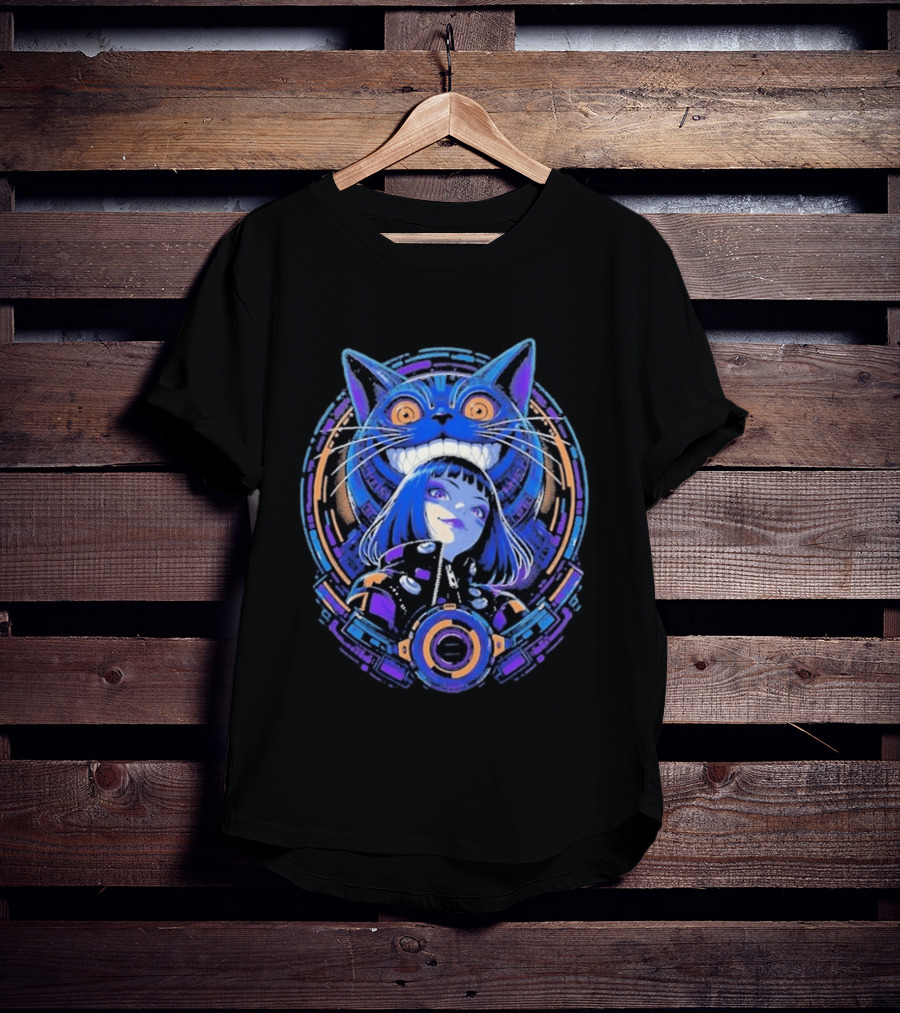 Cyberpunk Cat Girl Futuristic Anime T-Shirt
