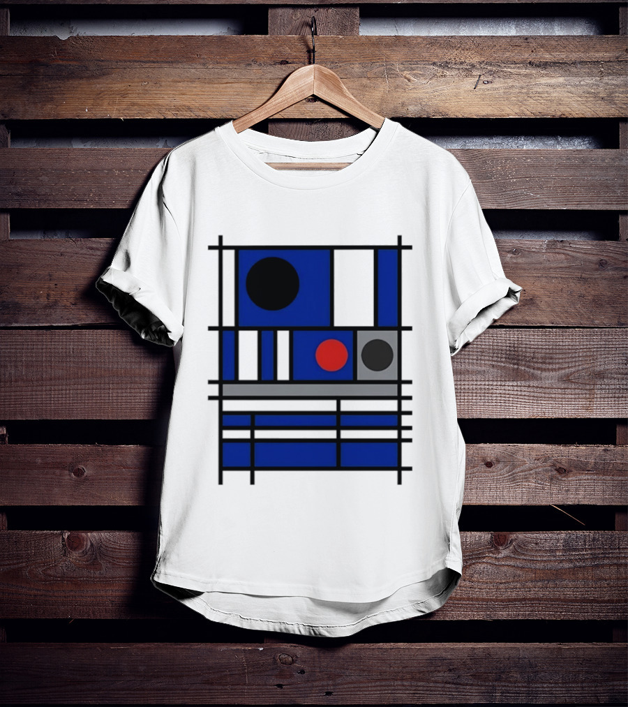 Geometric Shapes Blue Black Red Circles Squares Lines T-Shirt