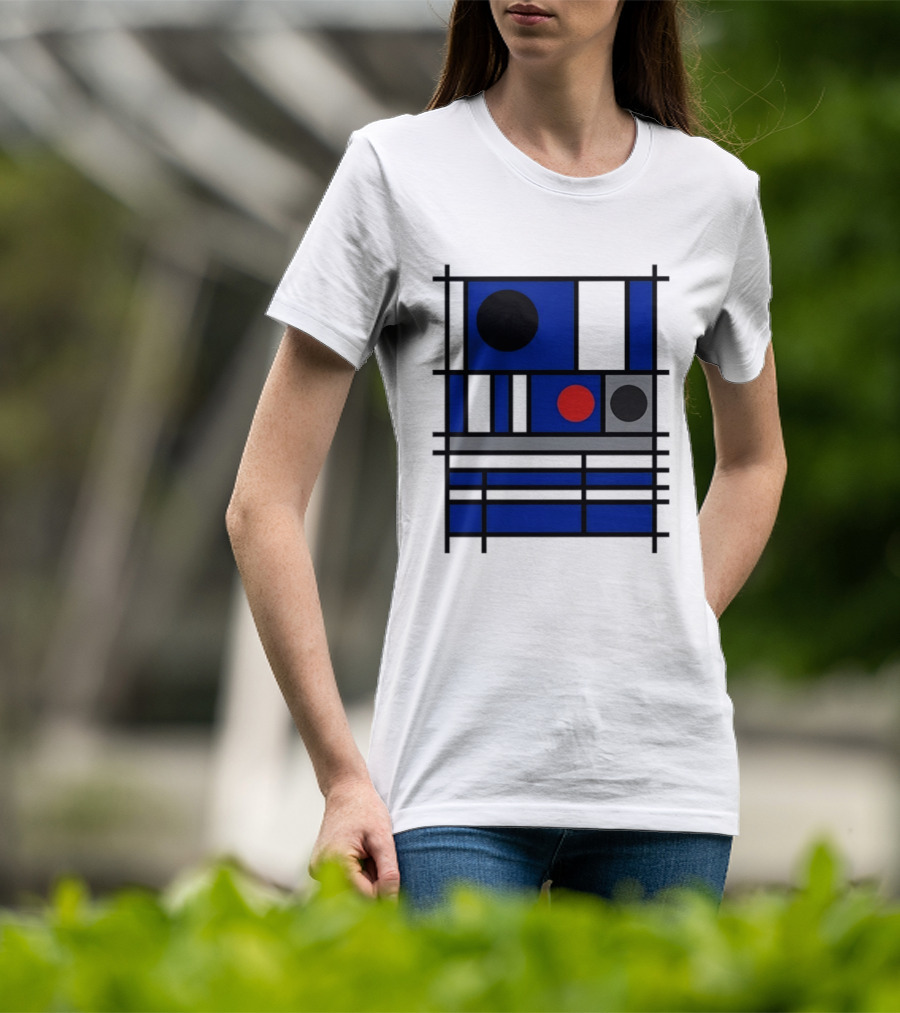 Geometric Shapes Blue Black Red Circles Squares Lines T-Shirt