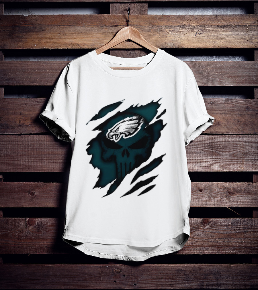 Philadelphia Eagles Punisher Skull Ripped Effect NFL Team Merchandise T-Shirt