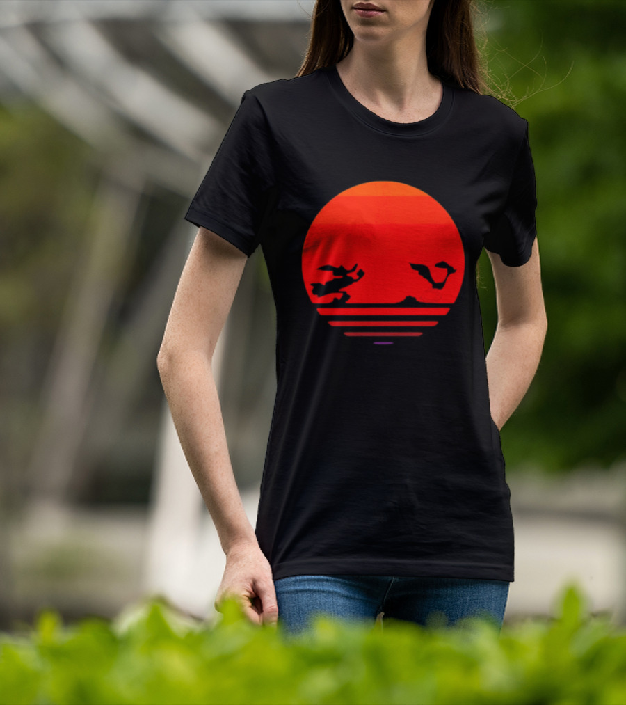 Wile E Coyote And Road Runner Sunset Chase T-Shirt