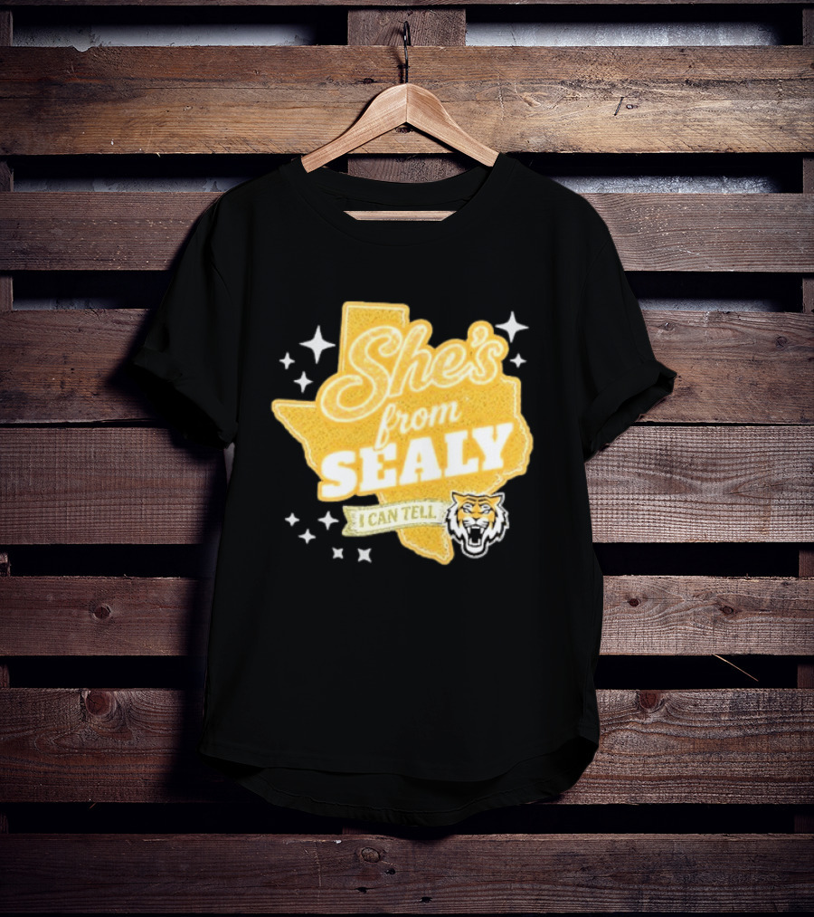 She's From Sealy Texas I Can Tell With Tiger Emblem And Stars T-Shirt