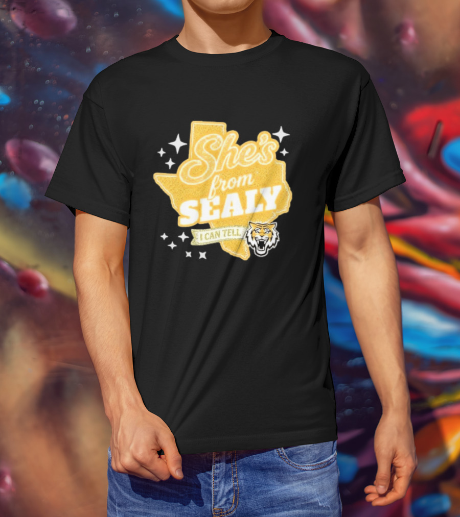 She's From Sealy Texas I Can Tell With Tiger Emblem And Stars T-Shirt