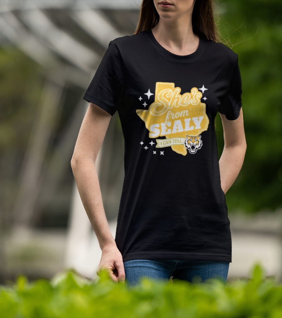 She's From Sealy Texas I Can Tell With Tiger Emblem And Stars T-Shirt