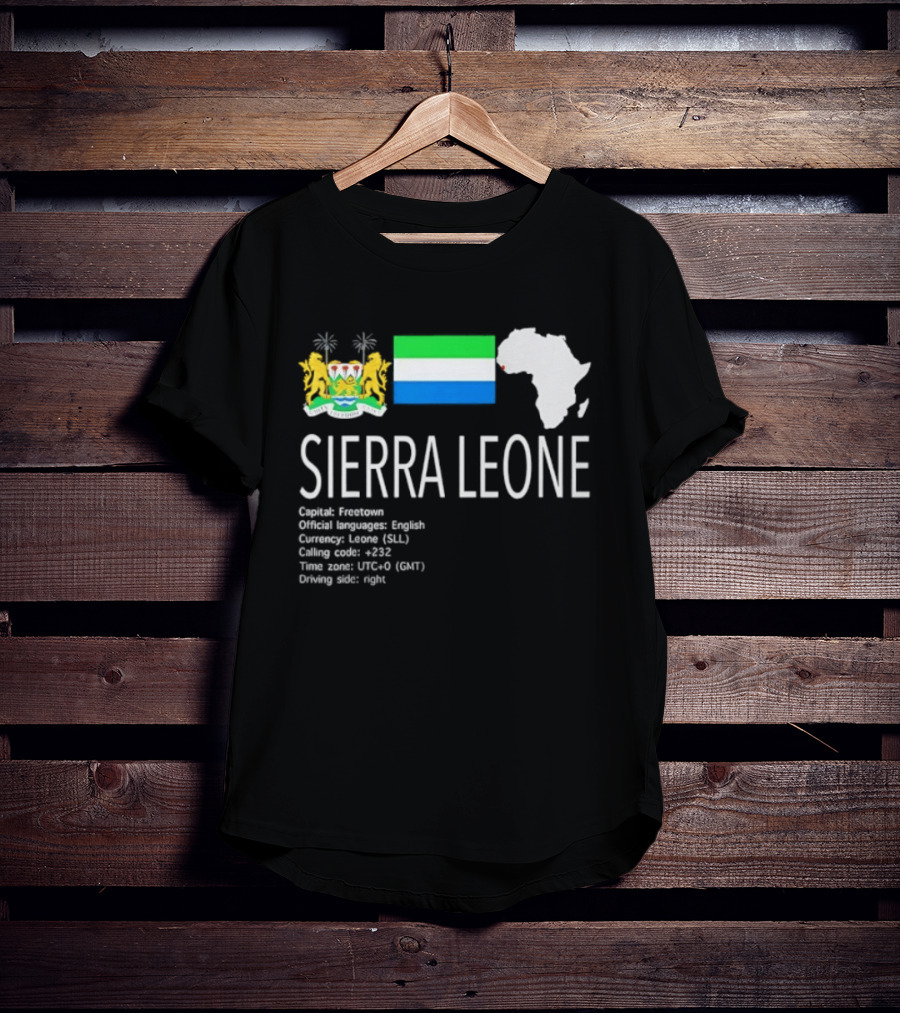 Sierra Leone Flag Map African Continent Geography Facts Creole Language GMT Time Zone Stats T-Shirt