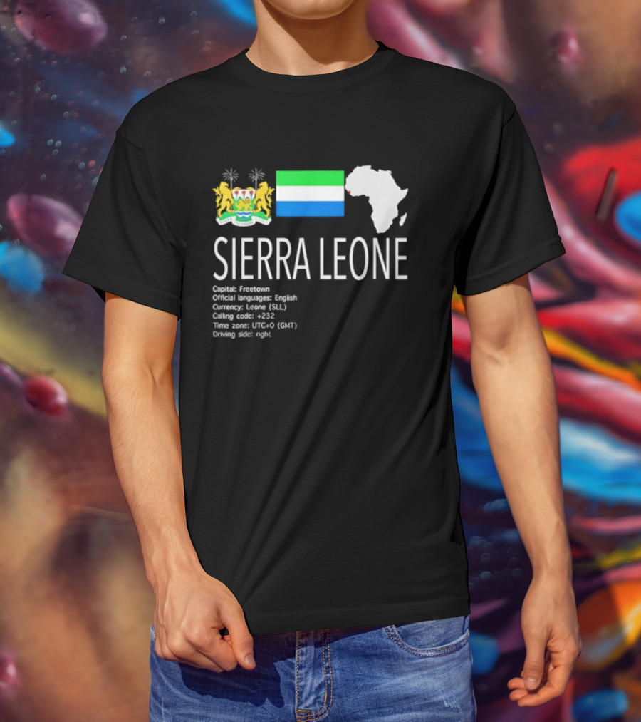Sierra Leone Flag Map African Continent Geography Facts Creole Language GMT Time Zone Stats T-Shirt