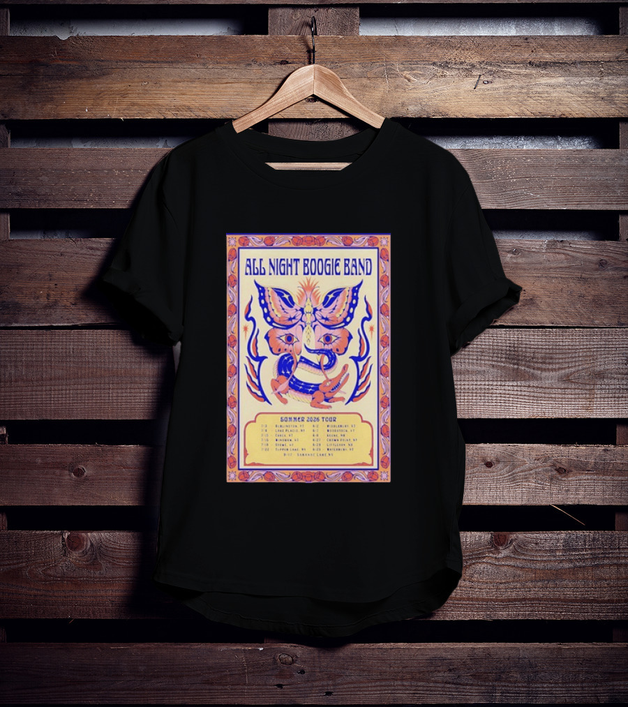 All Night Boogie Band 2026 Summer Tour Wilmington Washington Lake Placid Woodstock Hamden Catskill Saranac Lake T-Shirt