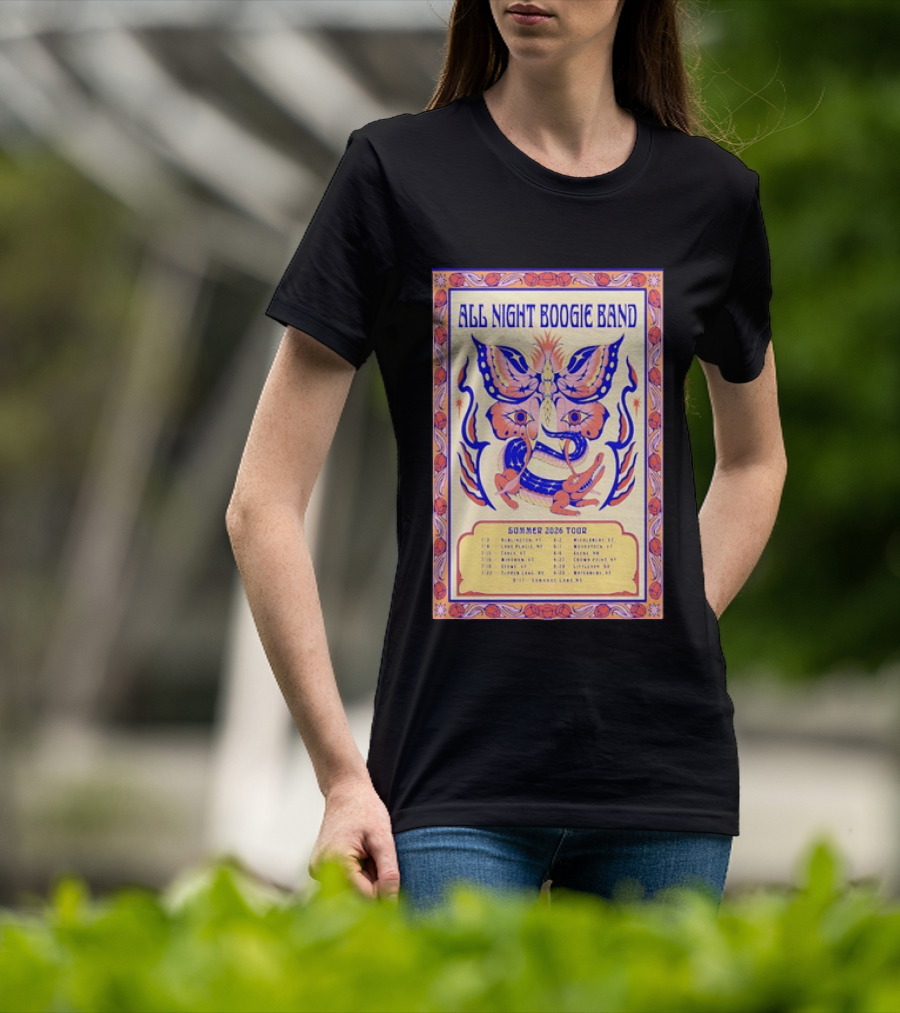 All Night Boogie Band 2026 Summer Tour Wilmington Washington Lake Placid Woodstock Hamden Catskill Saranac Lake T-Shirt
