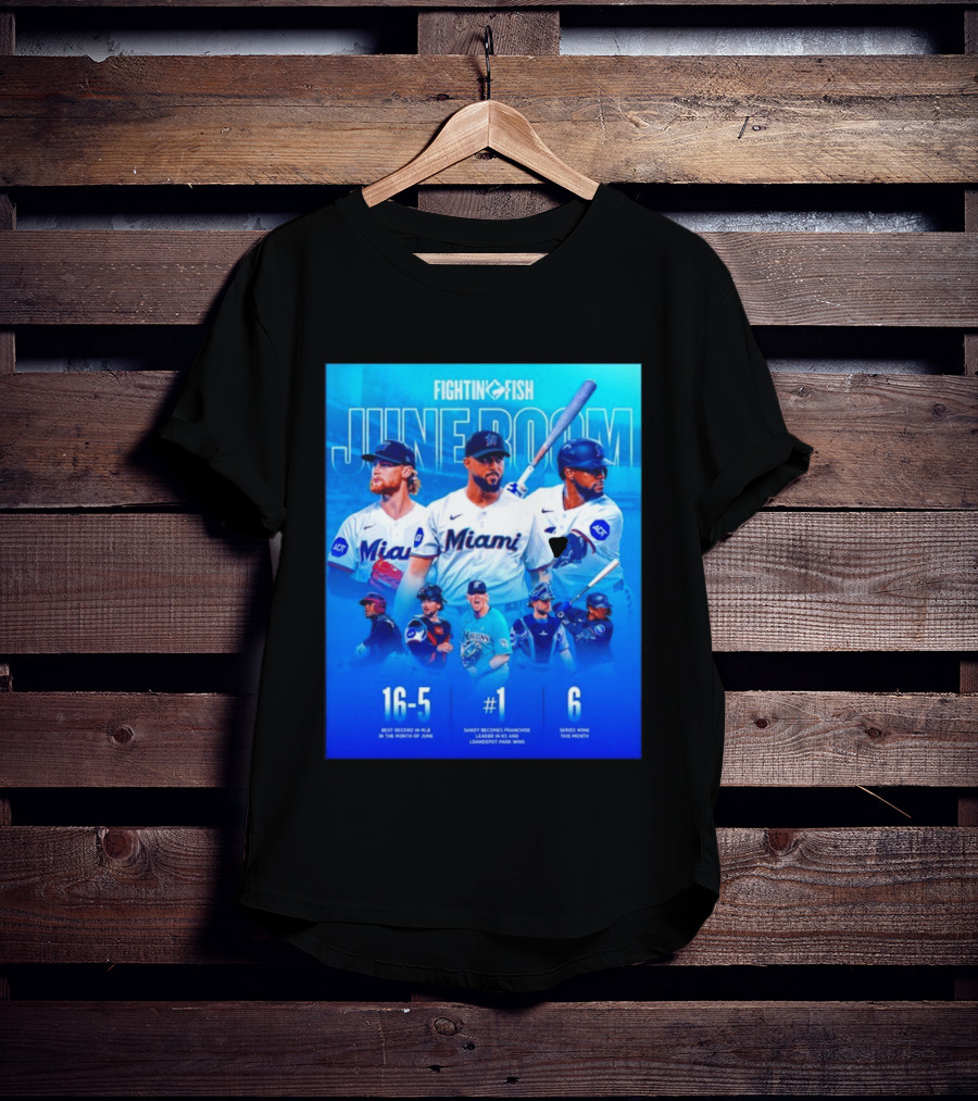 Fighting Fish Miami June Boom Sandy Alcantara Franchise Record T-Shirt