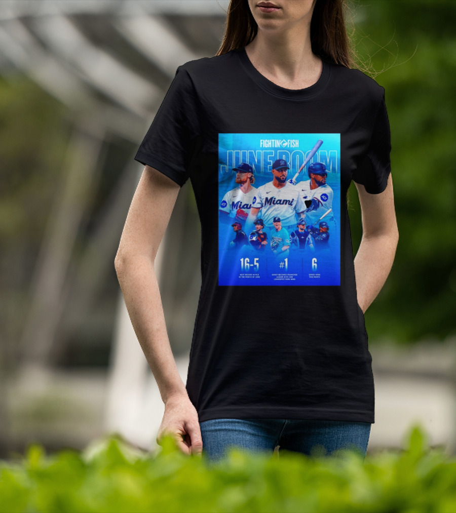 Fighting Fish Miami June Boom Sandy Alcantara Franchise Record T-Shirt