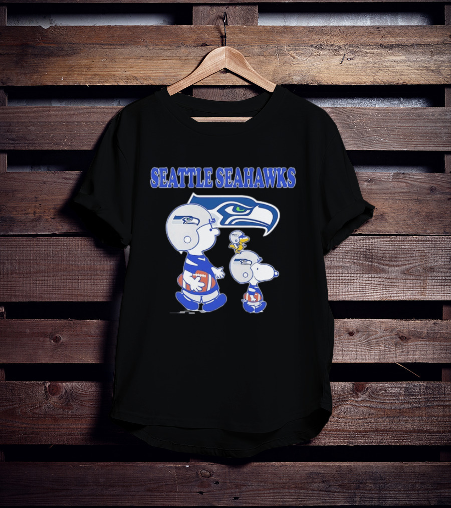 Peanuts Charlie Brown Snoopy Woodstock Playing Football Seattle Seahawks T-Shirt