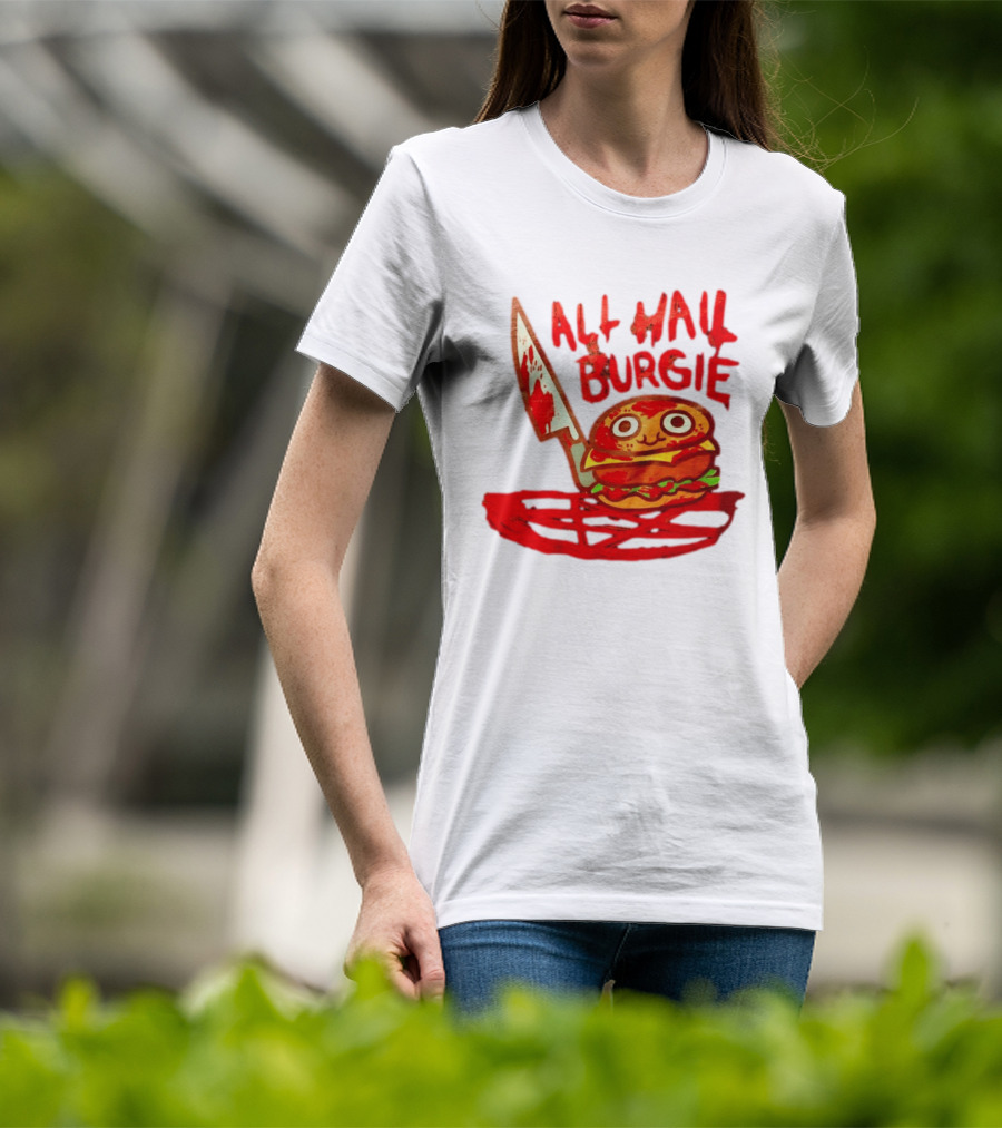 All Hail Burgie Creepy Cute Hamburger Knife Blood Image T-Shirt