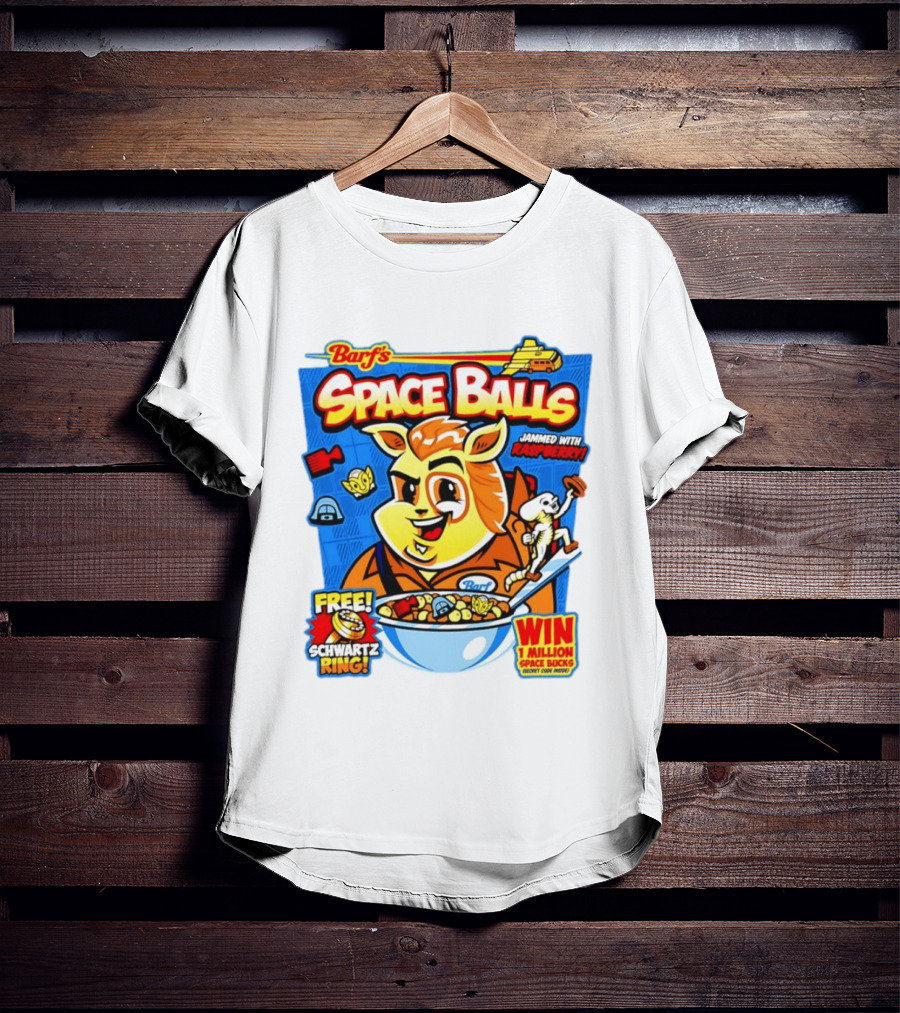 Barf Space Balls Cereal Box Jammed With Raspberry Free Schwartz Ring Win 1 Million Space Bucks T-Shirt