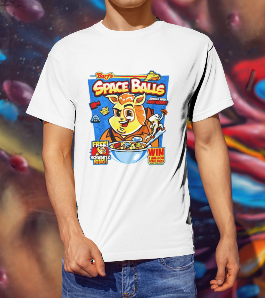 Barf Space Balls Cereal Box Jammed With Raspberry Free Schwartz Ring Win 1 Million Space Bucks T-Shirt