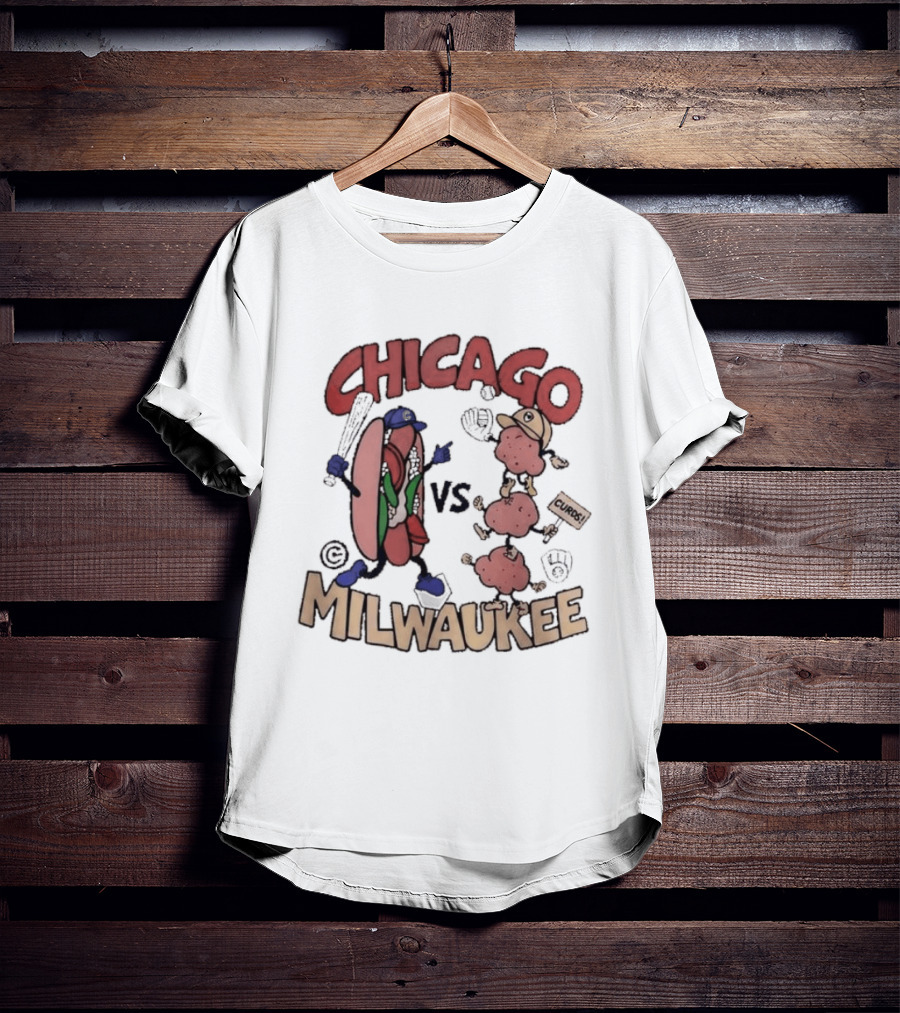 Chicago Cubs Vs Milwaukee Brewers Hot Dog Cheese Curds Baseball Battle T-Shirt
