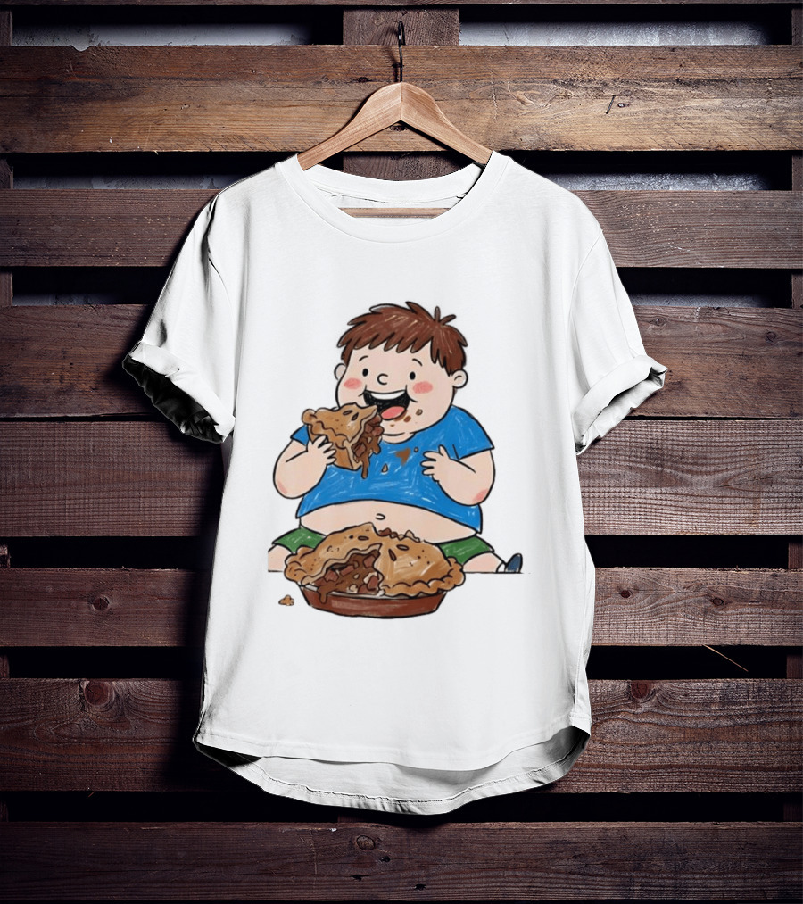 Funny Eating Pies Cartoon Boy Indulging In Delicious Pastry T-Shirt