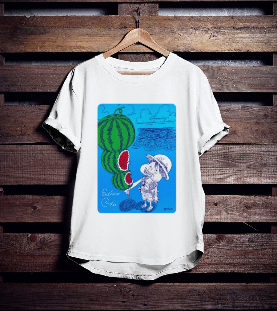 Monkey D Luffy Watermelon Eating Art By Eiichiro Oda One Piece Ocean Scene T-Shirt